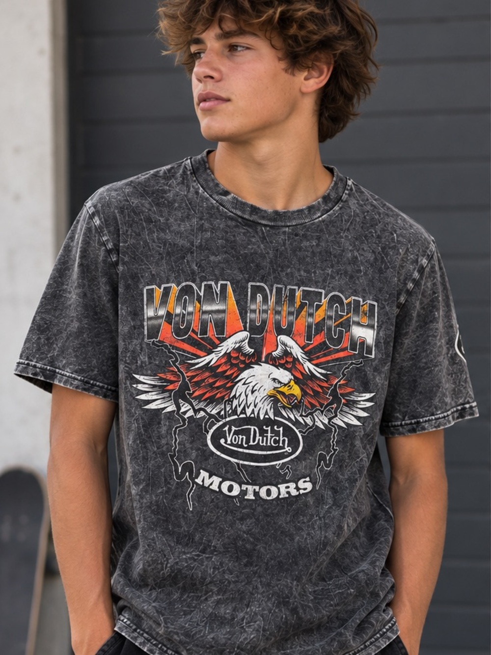 Von Dutch Eagle Motors Acid Wash Graphic Tee Men’s Small Y2K